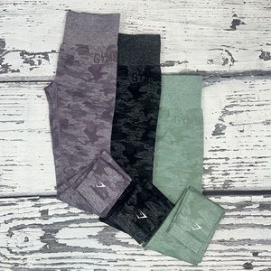 Gymshark Camo Leggings in Purple, Black, and Green